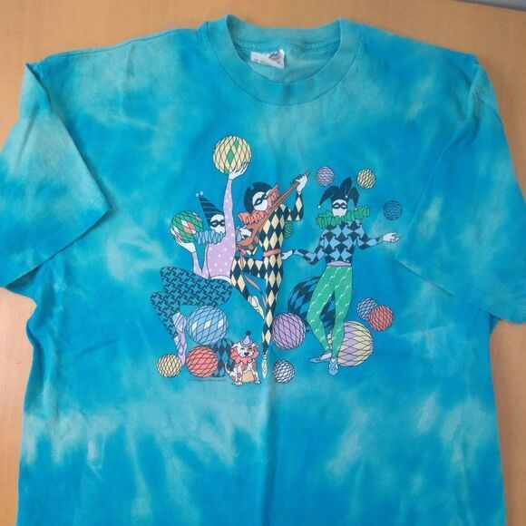 Vintage Harlequins Magicians Clowns Reverse Dye T-Shirt - Picture 2 of 9